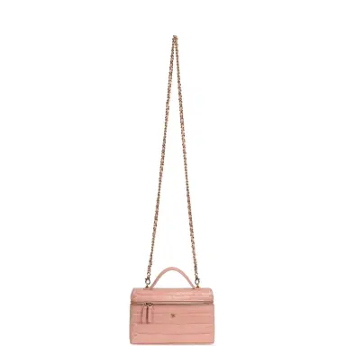 Chanel Chanel Top Handle Long Vanity Case with Chain Pink Croc Embossed Calfskin Gold Hardware | Thumbnail 7 Chanel Chanel Top Handle Long Vanity Case with Chain Pink Croc Embossed Calfskin Gold Hardware | Thumbnail 7