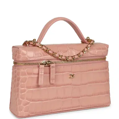 Chanel Chanel Top Handle Long Vanity Case with Chain Pink Croc Embossed Calfskin Gold Hardware | Thumbnail 2 Chanel Chanel Top Handle Long Vanity Case with Chain Pink Croc Embossed Calfskin Gold Hardware | Thumbnail 2