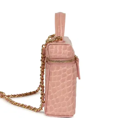 Chanel Chanel Top Handle Long Vanity Case with Chain Pink Croc Embossed Calfskin Gold Hardware | Thumbnail 3 Chanel Chanel Top Handle Long Vanity Case with Chain Pink Croc Embossed Calfskin Gold Hardware | Thumbnail 3
