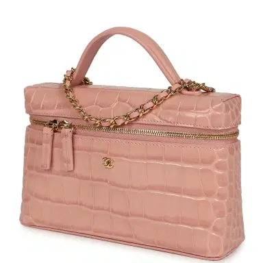 Chanel Chanel Top Handle Long Vanity Case with Chain Pink Croc Embossed Calfskin Gold Hardware | Thumbnail 5 Chanel Chanel Top Handle Long Vanity Case with Chain Pink Croc Embossed Calfskin Gold Hardware | Thumbnail 5