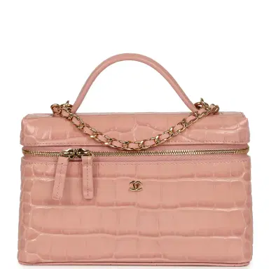 Chanel Chanel Top Handle Long Vanity Case with Chain Pink Croc Embossed Calfskin Gold Hardware | Thumbnail 1 Chanel Chanel Top Handle Long Vanity Case with Chain Pink Croc Embossed Calfskin Gold Hardware | Thumbnail 1