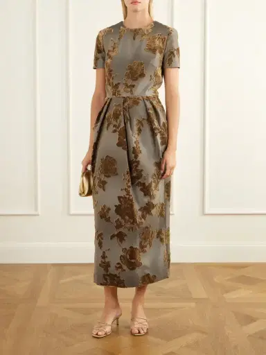 Oscar de la Renta Velvet-trimmed Cotton-blend Midi Dress | Thumbnail 2 Oscar de la Renta Velvet-trimmed Cotton-blend Midi Dress | Thumbnail 2
