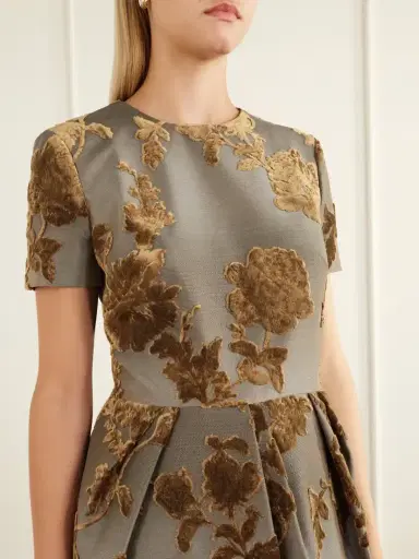 Oscar de la Renta Velvet-trimmed Cotton-blend Midi Dress | Thumbnail 4 Oscar de la Renta Velvet-trimmed Cotton-blend Midi Dress | Thumbnail 4