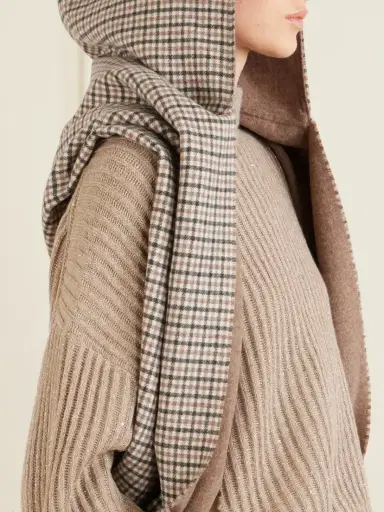 Brunello Cucinelli Hooded Fringed Checked Cashmere Wrap | Thumbnail 3 Brunello Cucinelli Hooded Fringed Checked Cashmere Wrap | Thumbnail 3