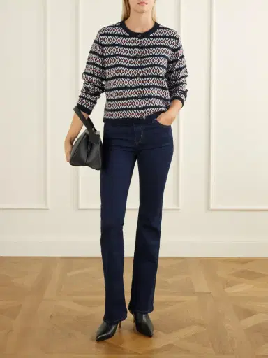 Frame The Cashmere Cardi Intarsia Wool And Cashmere-blend Cardigan | Thumbnail 2 Frame The Cashmere Cardi Intarsia Wool And Cashmere-blend Cardigan | Thumbnail 2
