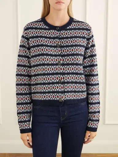 Frame The Cashmere Cardi Intarsia Wool And Cashmere-blend Cardigan | Thumbnail 3 Frame The Cashmere Cardi Intarsia Wool And Cashmere-blend Cardigan | Thumbnail 3