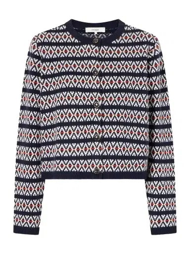 Frame The Cashmere Cardi Intarsia Wool And Cashmere-blend Cardigan | Thumbnail 1 Frame The Cashmere Cardi Intarsia Wool And Cashmere-blend Cardigan | Thumbnail 1
