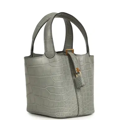 HERMÈS Hermes Micro Picotin Lock 14 Gris Ciment Matte Alligator Gold Hardware | Thumbnail 2 HERMÈS Hermes Micro Picotin Lock 14 Gris Ciment Matte Alligator Gold Hardware | Thumbnail 2