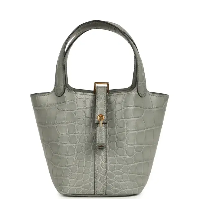 Hermes Micro Picotin Lock 14 Gris Ciment Matte Alligator Gold Hardware Hermes Micro Picotin Lock 14 Gris Ciment Matte Alligator Gold Hardware