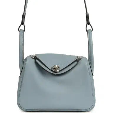 HERMÈS Hermes Mini Lindy II Bleu Lin Swift Palladium Hardware | Thumbnail 1 HERMÈS Hermes Mini Lindy II Bleu Lin Swift Palladium Hardware | Thumbnail 1