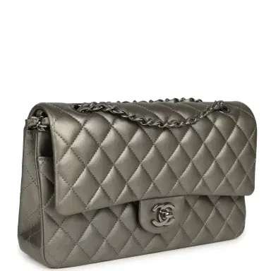 Chanel Pre-owned Chanel Medium Classic Double Flap Bag Dark Silver Lambskin Ruthenium Hardware | Thumbnail 2 Chanel Pre-owned Chanel Medium Classic Double Flap Bag Dark Silver Lambskin Ruthenium Hardware | Thumbnail 2