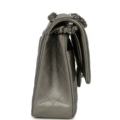 Chanel Pre-owned Chanel Medium Classic Double Flap Bag Dark Silver Lambskin Ruthenium Hardware | Thumbnail 3 Chanel Pre-owned Chanel Medium Classic Double Flap Bag Dark Silver Lambskin Ruthenium Hardware | Thumbnail 3