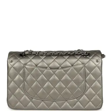 Chanel Pre-owned Chanel Medium Classic Double Flap Bag Dark Silver Lambskin Ruthenium Hardware | Thumbnail 4 Chanel Pre-owned Chanel Medium Classic Double Flap Bag Dark Silver Lambskin Ruthenium Hardware | Thumbnail 4