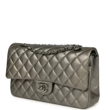 Chanel Pre-owned Chanel Medium Classic Double Flap Bag Dark Silver Lambskin Ruthenium Hardware | Thumbnail 5 Chanel Pre-owned Chanel Medium Classic Double Flap Bag Dark Silver Lambskin Ruthenium Hardware | Thumbnail 5