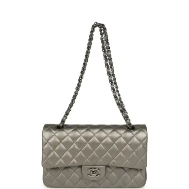 Chanel Pre-owned Chanel Medium Classic Double Flap Bag Dark Silver Lambskin Ruthenium Hardware | Thumbnail 7 Chanel Pre-owned Chanel Medium Classic Double Flap Bag Dark Silver Lambskin Ruthenium Hardware | Thumbnail 7