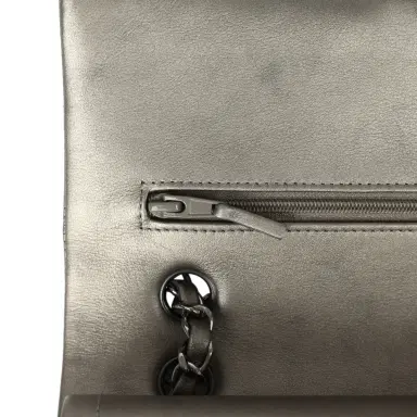 Chanel Pre-owned Chanel Medium Classic Double Flap Bag Dark Silver Lambskin Ruthenium Hardware | Thumbnail 8 Chanel Pre-owned Chanel Medium Classic Double Flap Bag Dark Silver Lambskin Ruthenium Hardware | Thumbnail 8