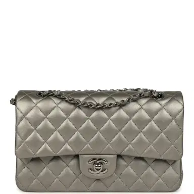 Chanel Pre-owned Chanel Medium Classic Double Flap Bag Dark Silver Lambskin Ruthenium Hardware | Thumbnail 1 Chanel Pre-owned Chanel Medium Classic Double Flap Bag Dark Silver Lambskin Ruthenium Hardware | Thumbnail 1