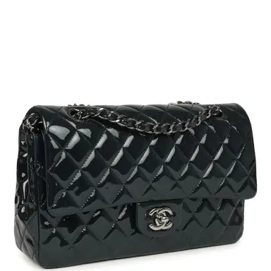 Chanel Pre-owned Chanel Medium Classic Double Flap Bag Navy Blue Patent Ruthenium Hardware | Thumbnail 2 Chanel Pre-owned Chanel Medium Classic Double Flap Bag Navy Blue Patent Ruthenium Hardware | Thumbnail 2