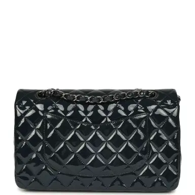 Chanel Pre-owned Chanel Medium Classic Double Flap Bag Navy Blue Patent Ruthenium Hardware | Thumbnail 4 Chanel Pre-owned Chanel Medium Classic Double Flap Bag Navy Blue Patent Ruthenium Hardware | Thumbnail 4