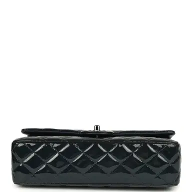 Chanel Pre-owned Chanel Medium Classic Double Flap Bag Navy Blue Patent Ruthenium Hardware | Thumbnail 6 Chanel Pre-owned Chanel Medium Classic Double Flap Bag Navy Blue Patent Ruthenium Hardware | Thumbnail 6