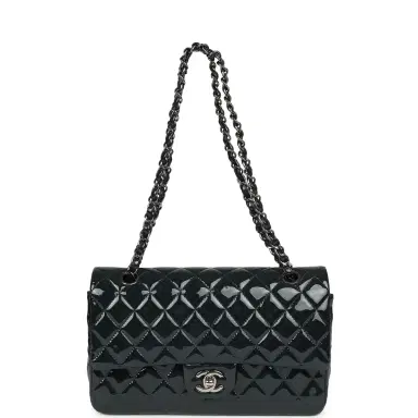 Chanel Pre-owned Chanel Medium Classic Double Flap Bag Navy Blue Patent Ruthenium Hardware | Thumbnail 7 Chanel Pre-owned Chanel Medium Classic Double Flap Bag Navy Blue Patent Ruthenium Hardware | Thumbnail 7