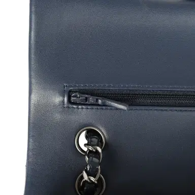 Chanel Pre-owned Chanel Medium Classic Double Flap Bag Navy Blue Patent Ruthenium Hardware | Thumbnail 8 Chanel Pre-owned Chanel Medium Classic Double Flap Bag Navy Blue Patent Ruthenium Hardware | Thumbnail 8