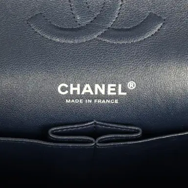 Chanel Pre-owned Chanel Medium Classic Double Flap Bag Navy Blue Patent Ruthenium Hardware | Thumbnail 9 Chanel Pre-owned Chanel Medium Classic Double Flap Bag Navy Blue Patent Ruthenium Hardware | Thumbnail 9