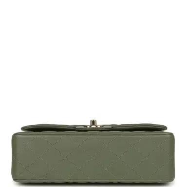 Chanel Pre-owned Chanel Small Classic Double Flap Bag Olive Green Lambskin Light Gold Hardware | Thumbnail 6 Chanel Pre-owned Chanel Small Classic Double Flap Bag Olive Green Lambskin Light Gold Hardware | Thumbnail 6