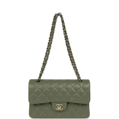 Chanel Pre-owned Chanel Small Classic Double Flap Bag Olive Green Lambskin Light Gold Hardware | Thumbnail 7 Chanel Pre-owned Chanel Small Classic Double Flap Bag Olive Green Lambskin Light Gold Hardware | Thumbnail 7