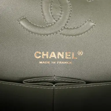Chanel Pre-owned Chanel Small Classic Double Flap Bag Olive Green Lambskin Light Gold Hardware | Thumbnail 9 Chanel Pre-owned Chanel Small Classic Double Flap Bag Olive Green Lambskin Light Gold Hardware | Thumbnail 9
