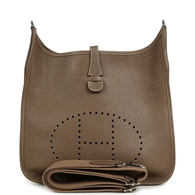 Pre-owned Hermes Evelyne III PM Etoupe Clemence Palladium Hardware Pre-owned Hermes Evelyne III PM Etoupe Clemence Palladium Hardware