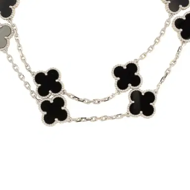 Van Cleef & Arpels Pre-owned Van Cleef & Arpels Vintage Alhambra 20 Motif Long Necklace Onyx 18K White Gold | Thumbnail 2 Van Cleef & Arpels Pre-owned Van Cleef & Arpels Vintage Alhambra 20 Motif Long Necklace Onyx 18K White Gold | Thumbnail 2