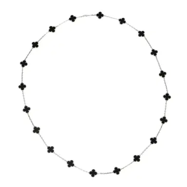 Van Cleef & Arpels Pre-owned Van Cleef & Arpels Vintage Alhambra 20 Motif Long Necklace Onyx 18K White Gold | Thumbnail 4 Van Cleef & Arpels Pre-owned Van Cleef & Arpels Vintage Alhambra 20 Motif Long Necklace Onyx 18K White Gold | Thumbnail 4