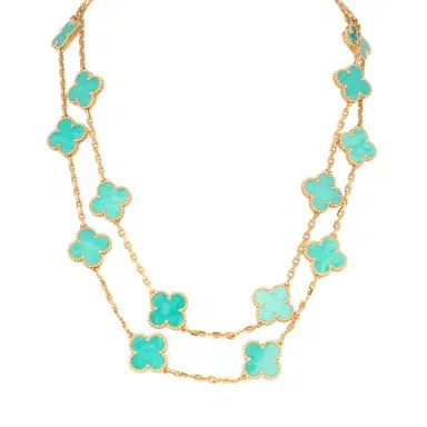 Van Cleef & Arpels Van Cleef & Arpels Vintage Alhambra 20 Motif Long Necklace Amazonite 18K Yellow Gold | Thumbnail 1 Van Cleef & Arpels Van Cleef & Arpels Vintage Alhambra 20 Motif Long Necklace Amazonite 18K Yellow Gold | Thumbnail 1