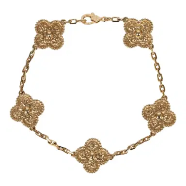 Van Cleef & Arpels Van Cleef & Arpels Vintage Alhambra 5 Motif Bracelet Hammered 18K Yellow Gold Hardware | Thumbnail 1 Van Cleef & Arpels Van Cleef & Arpels Vintage Alhambra 5 Motif Bracelet Hammered 18K Yellow Gold Hardware | Thumbnail 1