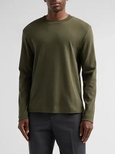 Vince Men's Peached-Face Cotton Jersey Long-Sleeve T-Shirt - Night Leaf | Thumbnail 4 Vince Men's Peached-Face Cotton Jersey Long-Sleeve T-Shirt - Night Leaf | Thumbnail 4