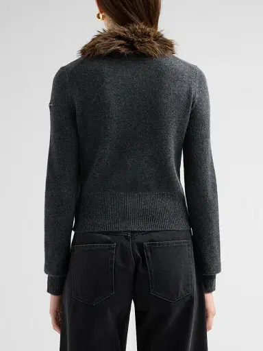 Marc Jacobs Women's Faux Fur Lined Cardigan - Charcoal | Thumbnail 3 Marc Jacobs Women's Faux Fur Lined Cardigan - Charcoal | Thumbnail 3