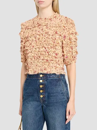 Ulla Johnson Women's Mabel Floral Ruffle Silk Top | Thumbnail 4 Ulla Johnson Women's Mabel Floral Ruffle Silk Top | Thumbnail 4
