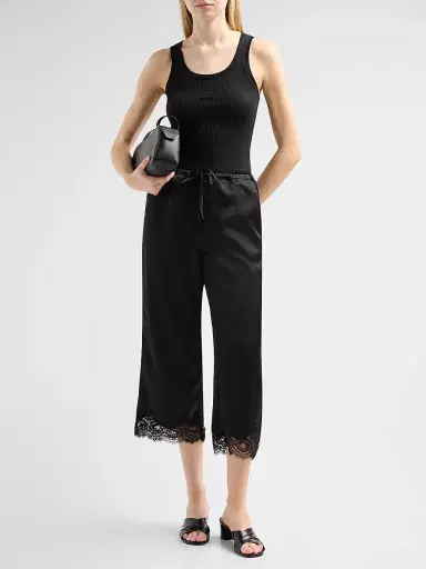 Design History Women's Magdalena Lace-Trim Satin Pants - Black | Thumbnail 2 Design History Women's Magdalena Lace-Trim Satin Pants - Black | Thumbnail 2