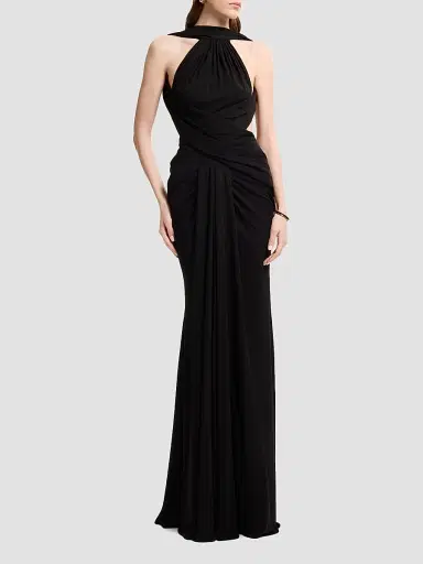 Elie Saab Women's Halter Jersey Draped Maxi Dress - Black | Thumbnail 2 Elie Saab Women's Halter Jersey Draped Maxi Dress - Black | Thumbnail 2