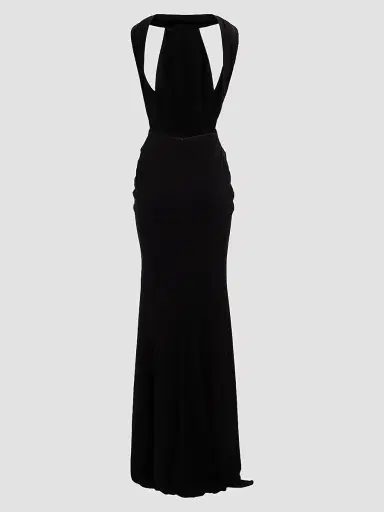 Elie Saab Women's Halter Jersey Draped Maxi Dress - Black | Thumbnail 4 Elie Saab Women's Halter Jersey Draped Maxi Dress - Black | Thumbnail 4