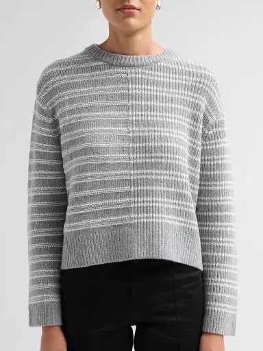 Proenza Schouler White Label Women's Pandora Striped Wool Sweater - Coal Grey | Thumbnail 5 Proenza Schouler White Label Women's Pandora Striped Wool Sweater - Coal Grey | Thumbnail 5