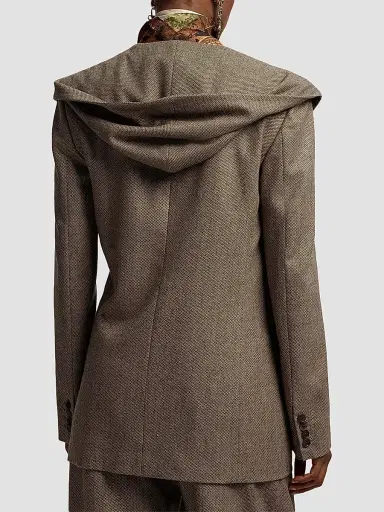 Ralph Lauren Collection Women's Stassie Birdseye Tweed Hooded Blazer - Taupe Multi | Thumbnail 3 Ralph Lauren Collection Women's Stassie Birdseye Tweed Hooded Blazer - Taupe Multi | Thumbnail 3