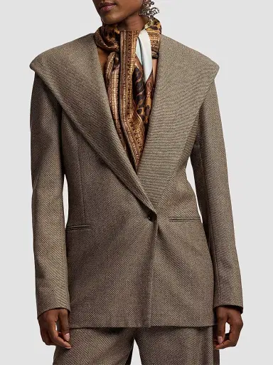 Ralph Lauren Collection Women's Stassie Birdseye Tweed Hooded Blazer - Taupe Multi | Thumbnail 4 Ralph Lauren Collection Women's Stassie Birdseye Tweed Hooded Blazer - Taupe Multi | Thumbnail 4