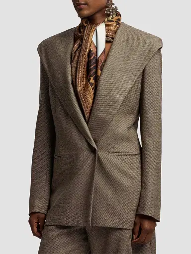 Ralph Lauren Collection Women's Stassie Birdseye Tweed Hooded Blazer - Taupe Multi | Thumbnail 5 Ralph Lauren Collection Women's Stassie Birdseye Tweed Hooded Blazer - Taupe Multi | Thumbnail 5