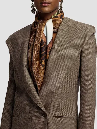 Ralph Lauren Collection Women's Stassie Birdseye Tweed Hooded Blazer - Taupe Multi | Thumbnail 6 Ralph Lauren Collection Women's Stassie Birdseye Tweed Hooded Blazer - Taupe Multi | Thumbnail 6