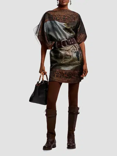 Ralph Lauren Collection Women's Orianne Scenic Twill Tunic Dress - Tan Multi | Thumbnail 2 Ralph Lauren Collection Women's Orianne Scenic Twill Tunic Dress - Tan Multi | Thumbnail 2