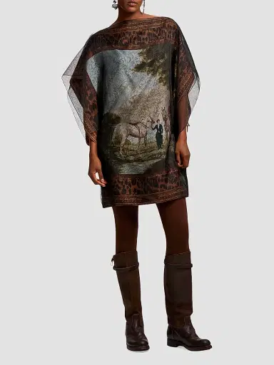 Ralph Lauren Collection Women's Orianne Scenic Twill Tunic Dress - Tan Multi | Thumbnail 4 Ralph Lauren Collection Women's Orianne Scenic Twill Tunic Dress - Tan Multi | Thumbnail 4