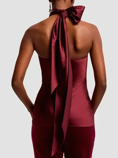 Ralph Lauren Collection Women's Chilton Satin Halter Blouse - Red | Thumbnail 3 Ralph Lauren Collection Women's Chilton Satin Halter Blouse - Red | Thumbnail 3