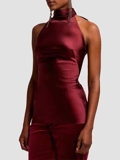 Ralph Lauren Collection Women's Chilton Satin Halter Blouse - Red | Thumbnail 5 Ralph Lauren Collection Women's Chilton Satin Halter Blouse - Red | Thumbnail 5